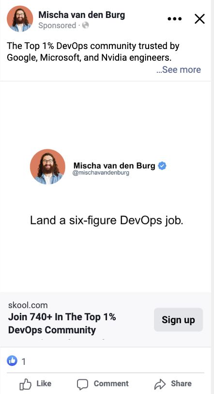 Concept sample ad for a DevOps product, leading with the outcome the buyer actually wants